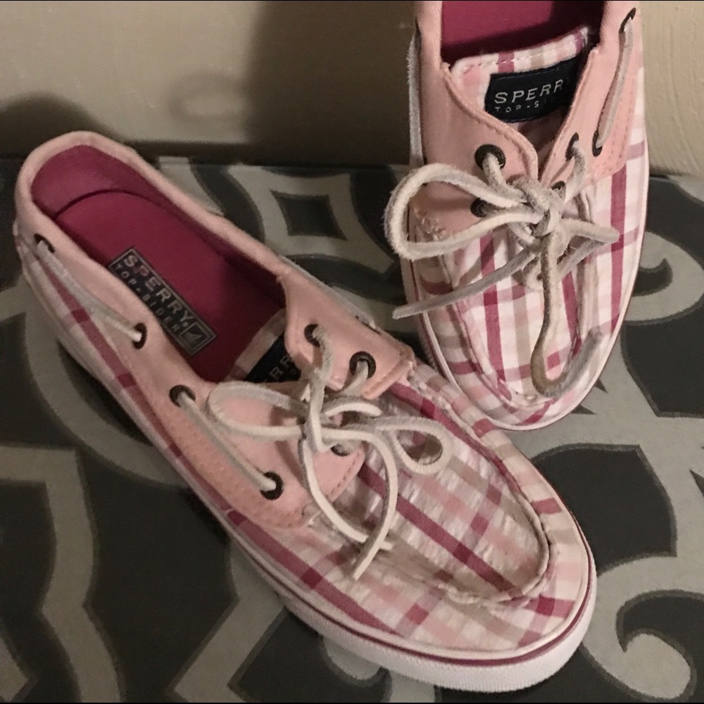 Sperry top sider boat pink plaid shoe